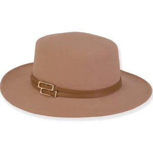 Amber | Women's Wool Felt Boater Double Faux Leather Trim | AD1590