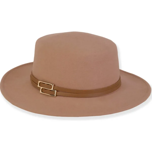Amber | Women's Wool Felt Boater Double Faux Leather Trim | AD1590