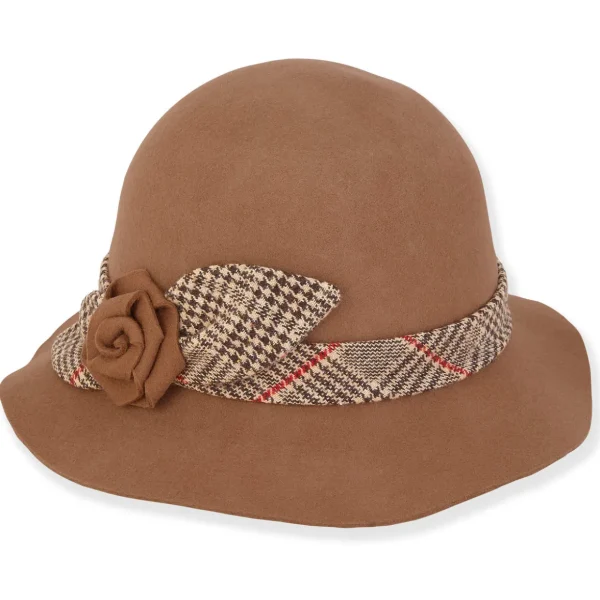 Ash | Women's Wool Felt Bucket Self Rose Woolen Trim | AD1562