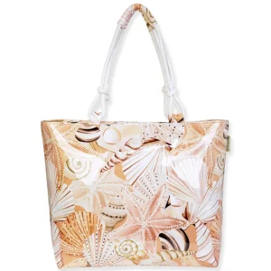 Beige, Canvas/PVC Shoulder Tote | CE6617 A