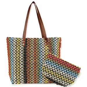 Black Multi, Paper Crochet/Poly Cotton Shoulder Tote | CE6696 B