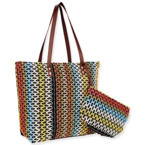 Black Multi, Paper Crochet/Poly Cotton Shoulder Tote | CE6696 B