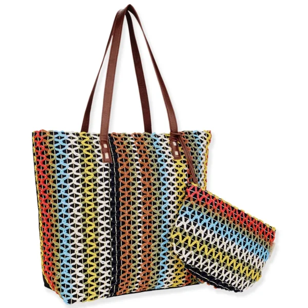 Black Multi, Paper Crochet/Poly Cotton Shoulder Tote | CE6696 B
