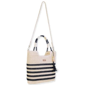 Black, Paper Crochet Shoulder Tote | CE6704 A