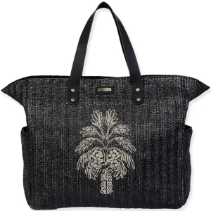 Black, Poly Straw Shoulder Tote | CE6628 B