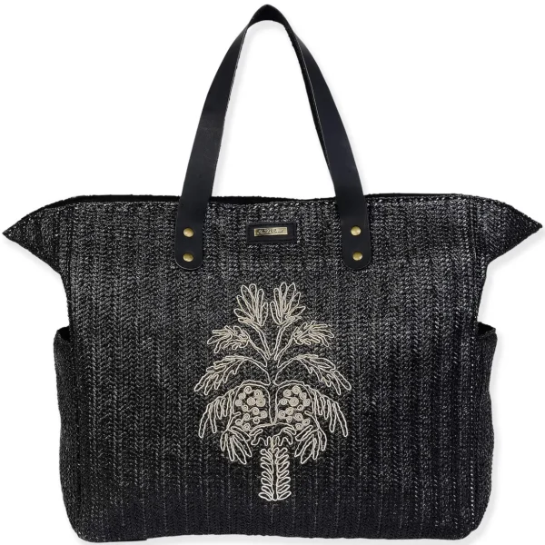 Black, Poly Straw Shoulder Tote | CE6628 B