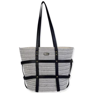 Black, Poly Straw Shoulder Tote | CE6634 B