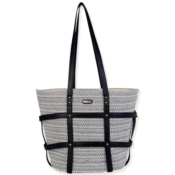 Black, Poly Straw Shoulder Tote | CE6634 B