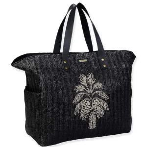 Black, Poly Straw Shoulder Tote | CE6628 B
