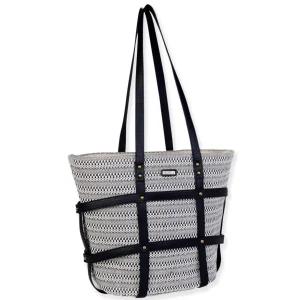 Black, Poly Straw Shoulder Tote | CE6634 B