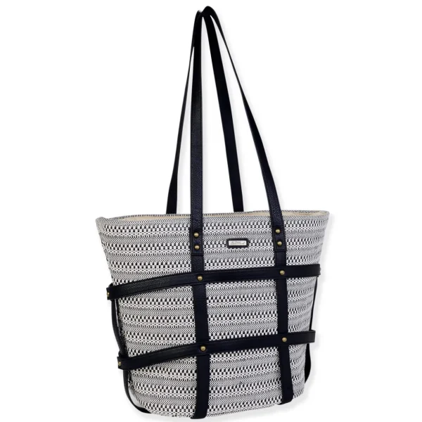 Black, Poly Straw Shoulder Tote | CE6634 B