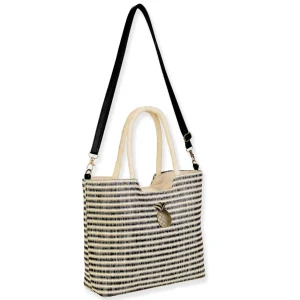 Black, PP Straw Shoulder Tote | CE6733 B