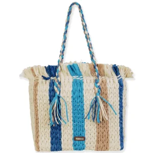 Blue Multi, Paper Straw Shoulder Tote | CE6677 B
