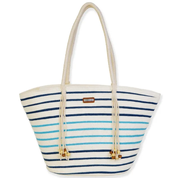 Blue Multi, Paper Straw Shoulder Tote | CE6680 B
