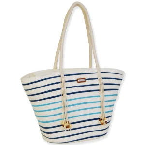 Blue Multi, Paper Straw Shoulder Tote | CE6680 B