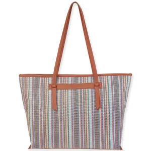 Blue Multi, Poly Straw Shoulder Tote | CE6635 B