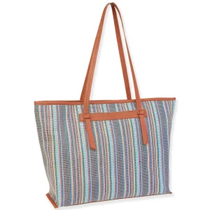 Blue Multi, Poly Straw Shoulder Tote | CE6635 B