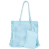 Blue, Paper Straw Shoulder Tote | CE6728 B