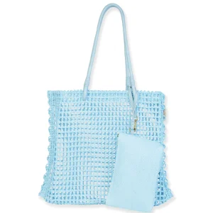 Blue, Paper Straw Shoulder Tote | CE6728 B