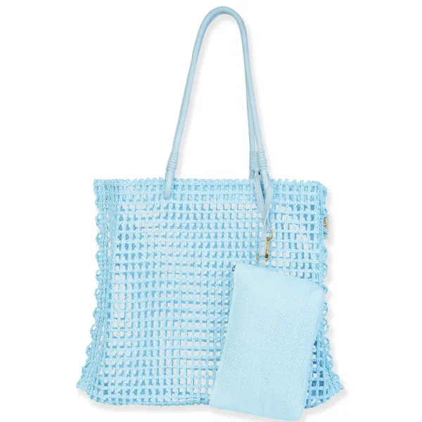 Blue, Paper Straw Shoulder Tote | CE6728 B