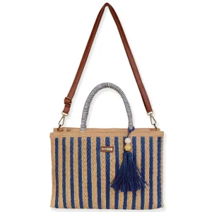 Blue, Paper Straw Shoulder Tote | CE6682 B