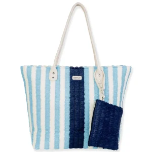 Blue, Paper Straw Shoulder Tote | CE6695 B
