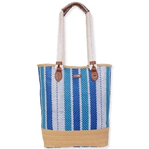 Blue, Paper Straw Shoulder Tote | CE6606 A