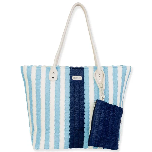 Blue, Paper Straw Shoulder Tote | CE6695 B