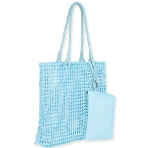 Blue, Paper Straw Shoulder Tote | CE6728 B