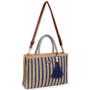 Blue, Paper Straw Shoulder Tote | CE6682 B
