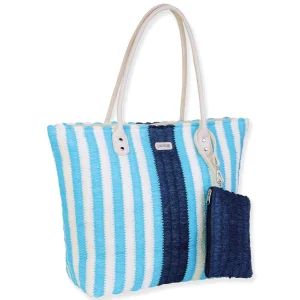 Blue, Paper Straw Shoulder Tote | CE6695 B