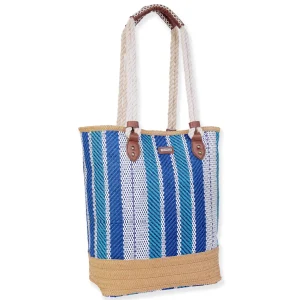 Blue, Paper Straw Shoulder Tote | CE6606 A