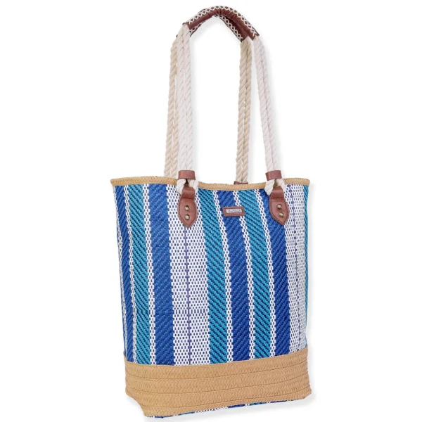 Blue, Paper Straw Shoulder Tote | CE6606 A