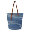 Blue, Paper Straw with Lurex Shoulder Tote | CE6640 B