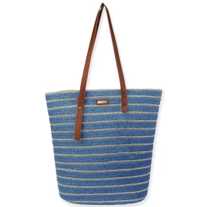 Blue, Paper Straw with Lurex Shoulder Tote | CE6640 B