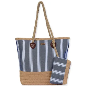 Blue, Poly Cotton/Paper Straw Shoulder Tote | CE6604 A