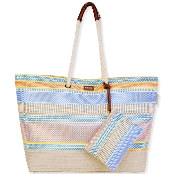 Blue, Poly/Paper Straw Shoulder Tote | CE6608 B