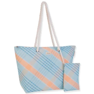 Blue, PP Straw Shoulder Tote | CE6660 A