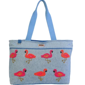 Blue, Shoulder Tote Beaded Flamingo | SNS6650 B