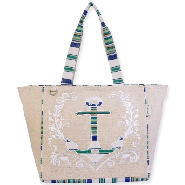 Blue/Green, Oversized Tote Striped Anchor | SNS6670 B