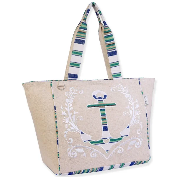 Blue/Green, Oversized Tote Striped Anchor | SNS6670 B