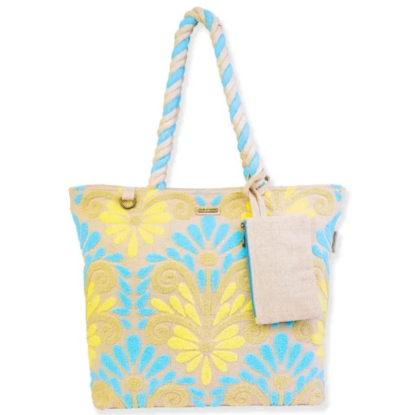 Blue/Yellow, Shoulder Tote Vintage Motif | SNS6610 B