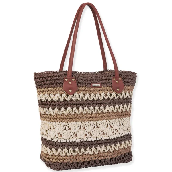 Brown, Paper Straw Handbag | CE6654 A