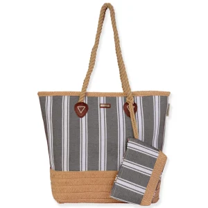 Brown, Poly Cotton/Paper Straw Shoulder Tote | CE6604 B