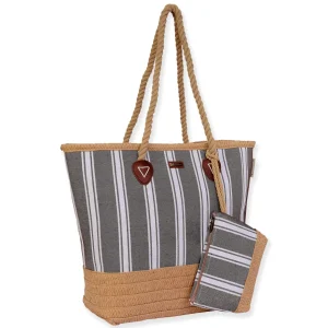 Brown, Poly Cotton/Paper Straw Shoulder Tote | CE6604 B