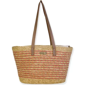 Coral, Paper Straw/Poly Rope Shoulder Tote | CE6672 B
