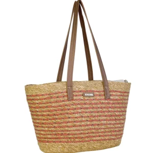 Coral, Paper Straw/Poly Rope Shoulder Tote | CE6672 B