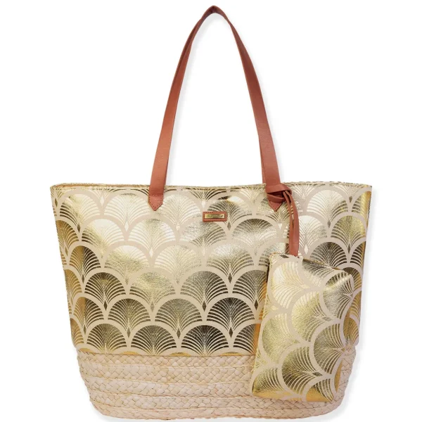 Gold, Jute Linen/Corn Husk Shoulder Tote | CE6624 B