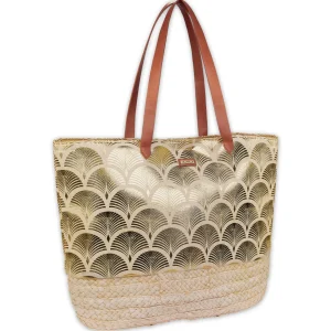 Gold, Jute Linen/Corn Husk Shoulder Tote | CE6624 B