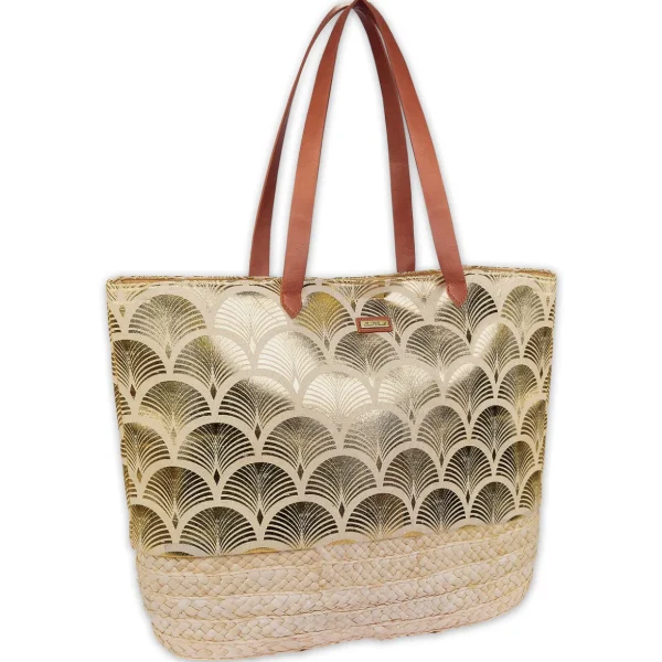 Gold, Jute Linen/Corn Husk Shoulder Tote | CE6624 B